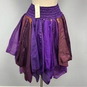 NWT Silk Tribal Leaves Petal Scarf Skirt Fits M-XL Purple & Wine Gypsy Fairy